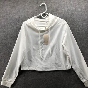 NWT Milanpavilion Cropped White‎ Hoodie Womens M Lightweight Pullover Polycotton